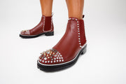 The Vuvulane Burgundy Spike Leather Ankle Boot