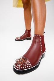 The Vuvulane Burgundy Spike Leather Ankle Boot