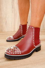 The Vuvulane Burgundy Spike Leather Ankle Boot