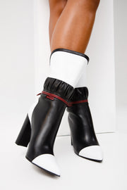 The Lucca Black & White Leather Mid Calf High Heel Boot Limited Edition