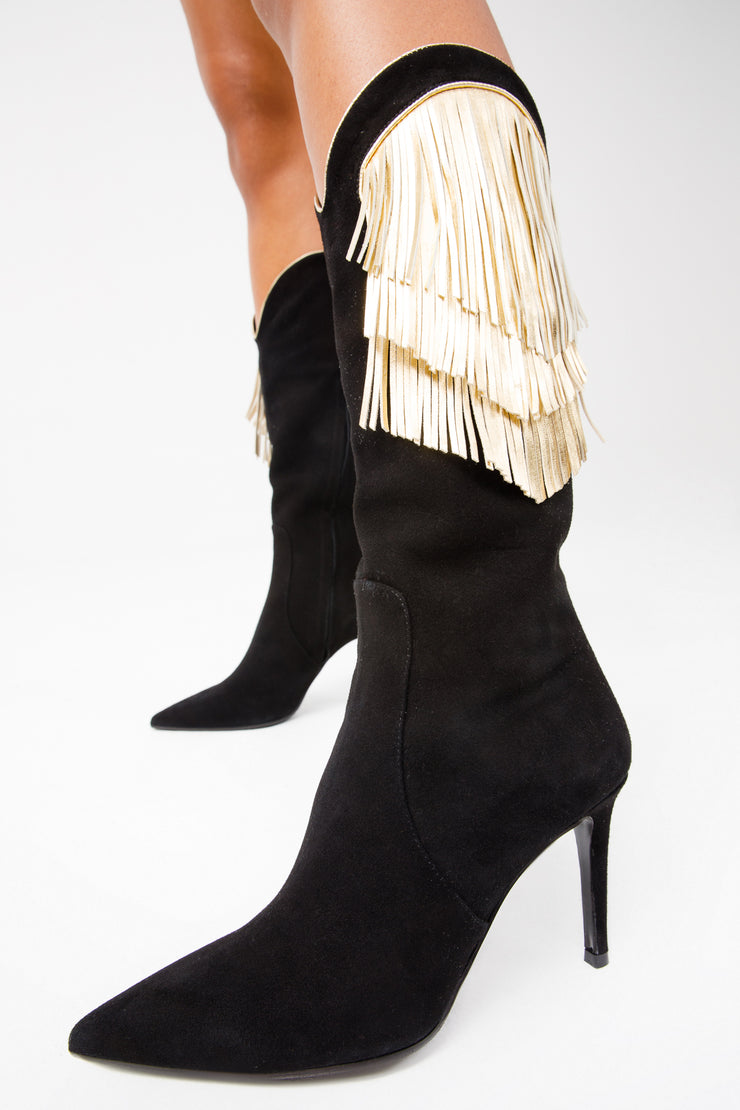 The Vienna Black Suede Leather Knee High Boot
