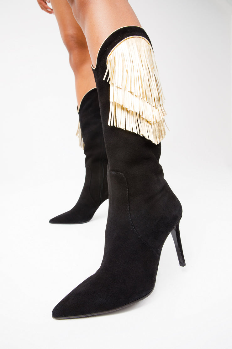 The Vienna Black Suede Leather Knee High Boot