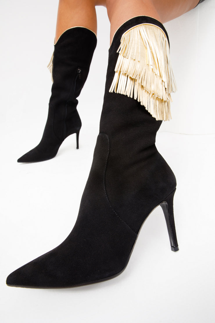 The Vienna Black Suede Leather Knee High Boot
