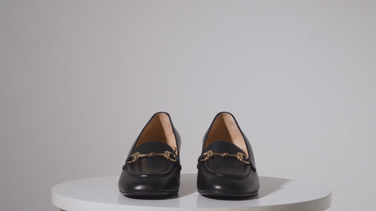 The Delhi Black Leather Block Heel Pump