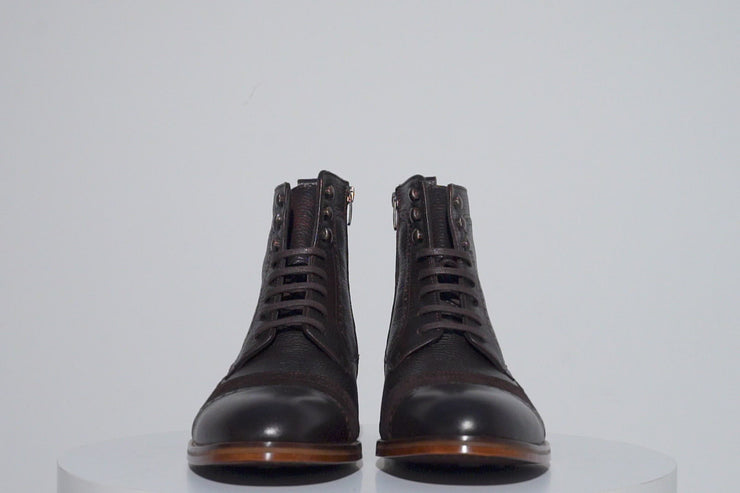 The Anderson Brown Leather & Suede Brogue Lace-Up Boot with a Zipper