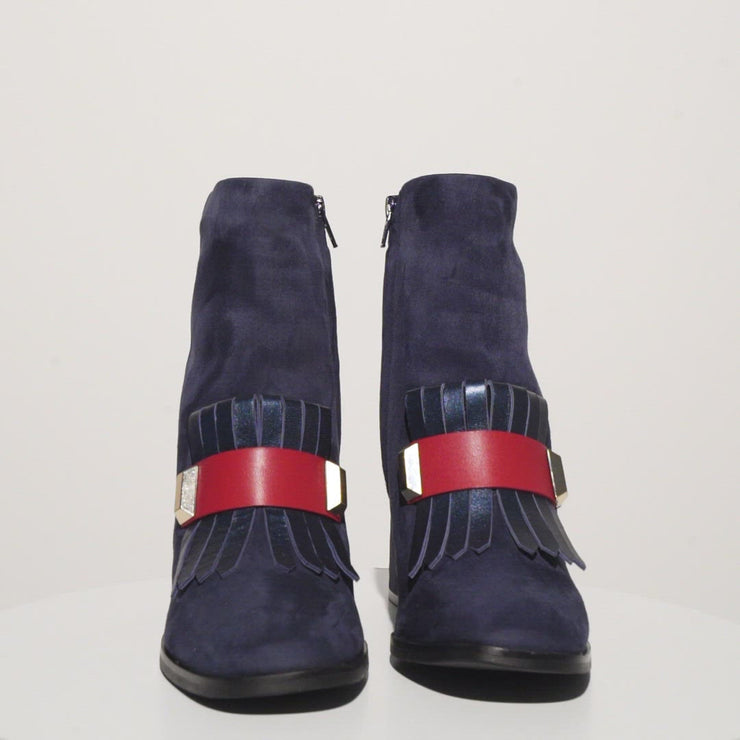 The Luksor Navy Blue Suede Leather Block Heel Boot