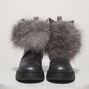 The Kajapati Grey Leather Natural Fur Mid Calf Boot