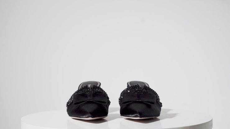 The Volga Black Leather Kitten Heel Pointy Toe Sandal