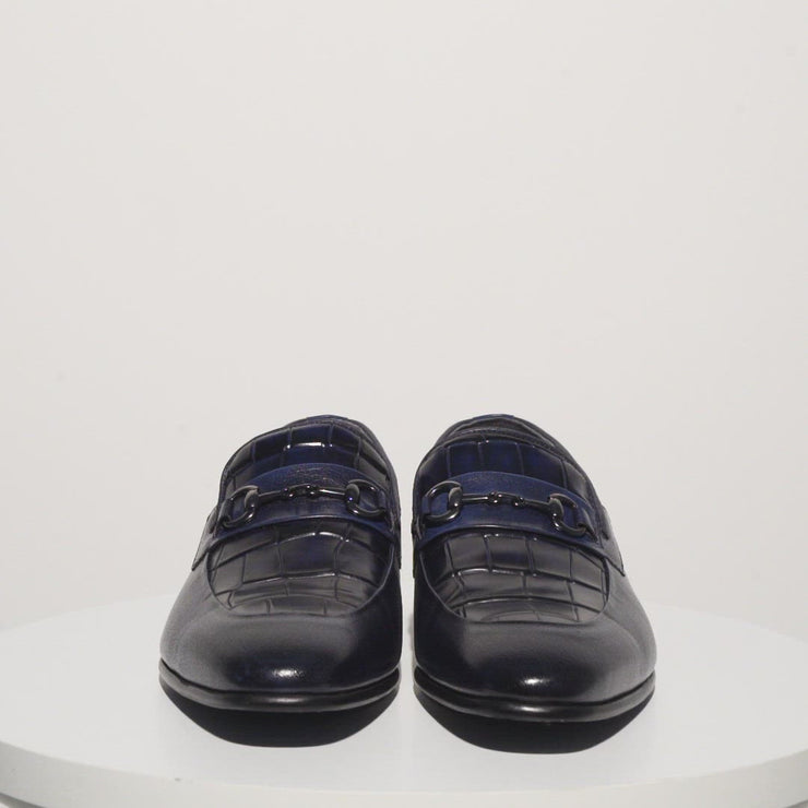 The Pusan Navy Blue Leather Bit Loafer Shoe