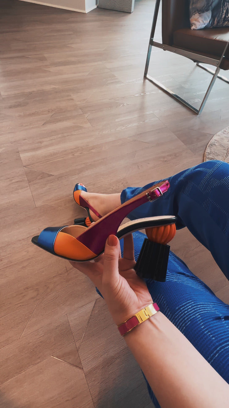 The Rize Multicolor Pumpkin Heel Leather Sandal
