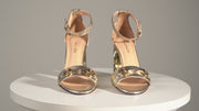 The Avlonya Block Heel Gold Leather Ankle Strap Sandal