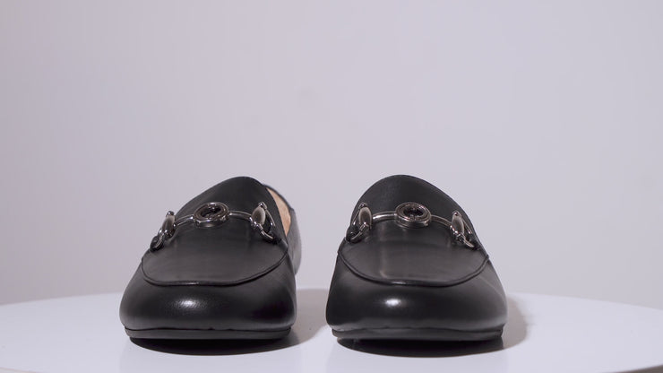 Luanda Black Leather Women Flat Shoe