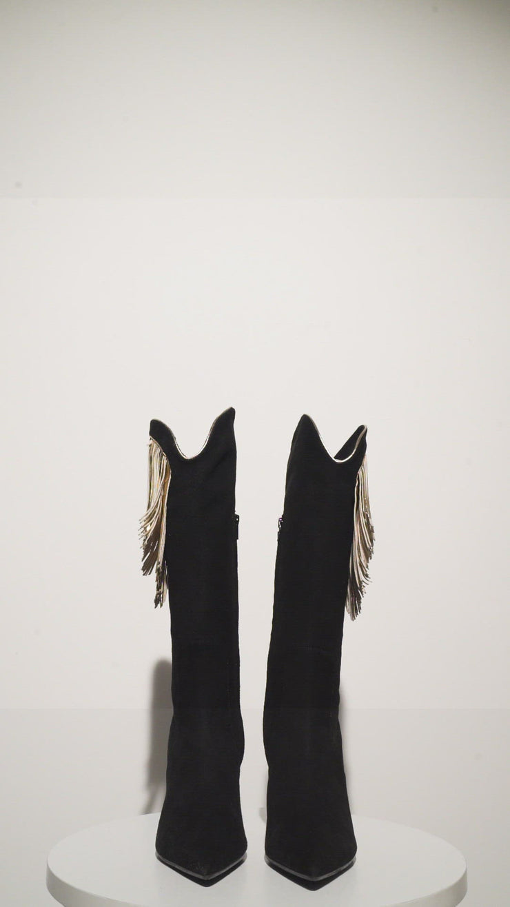 The Vienna Black Suede Leather Knee High Boot