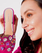 The Capdica Fuchsia Leather Block Heel Sandal