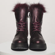 The Kajapati Burgundy Leather Natural Fur Mid Calf Boot