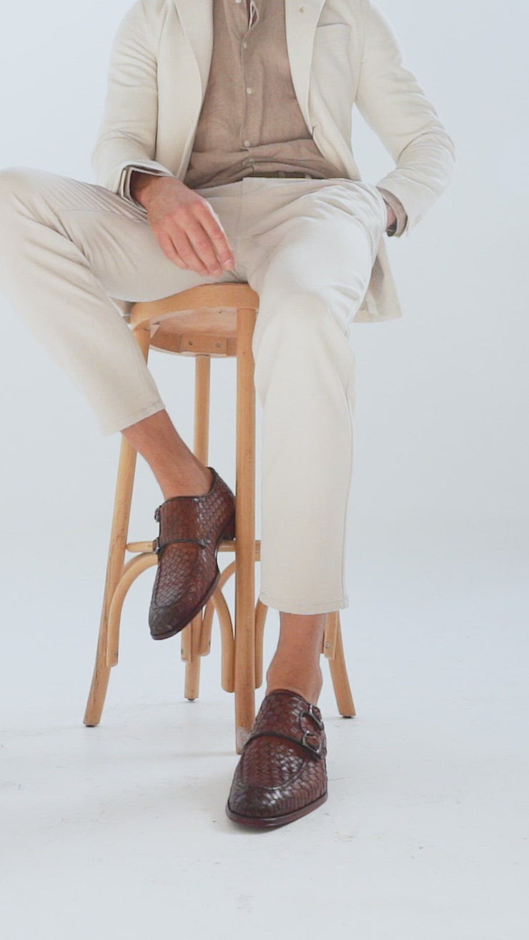 The Turan Brown Woven Double Monk Strap Dress Shoe