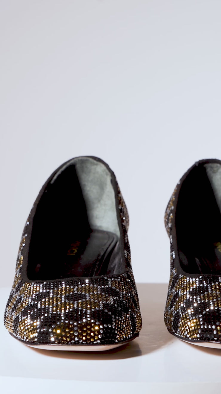 The Doha Gold & Black Glitter Leather Block Pump