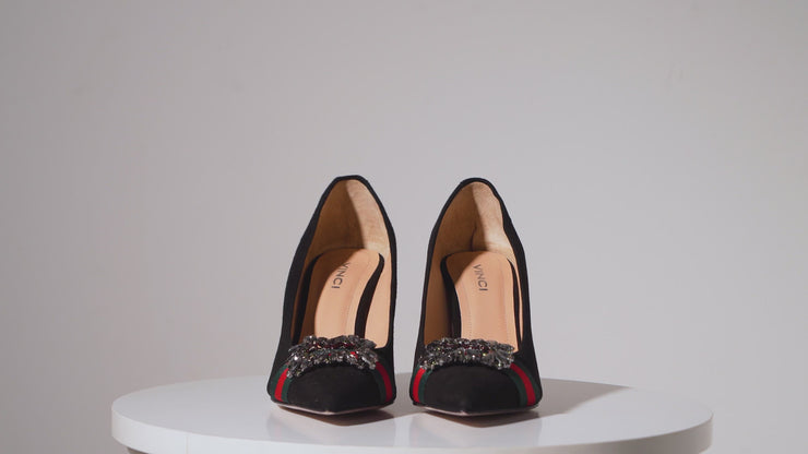 The Afega Black Suede Leather Block Heel Pump
