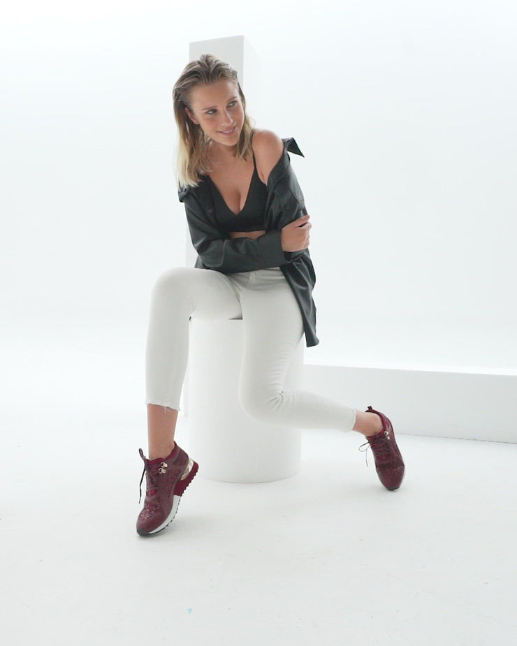 The Sultan Burgundy Glitter Leather Sneaker