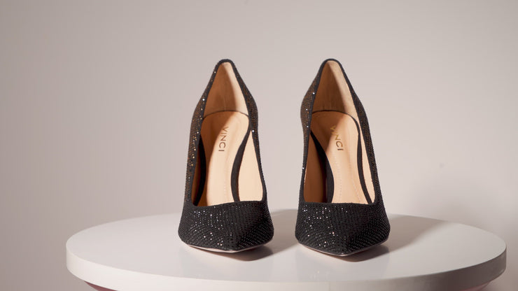 The Bago Black & Gold Glitter Leather Pump