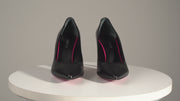 The Ege Black Leather Pump Fuchsia Sole