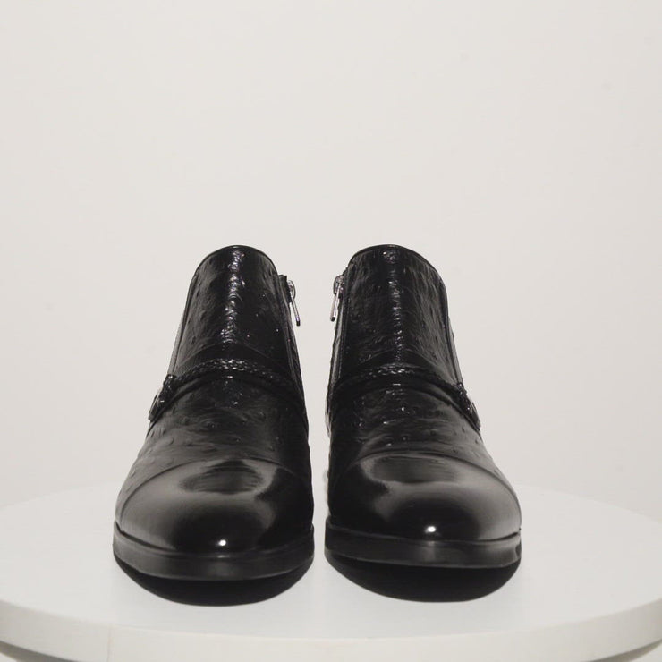 The Dallas Black Leather Bit Ankle Zip-Up Dress Boot