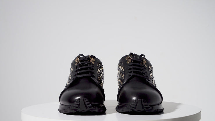 The Mackenzie Black & Gold Woven Leather Sneaker