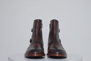 The Rand Brown Leather Double Buckle Brogue Boot with a Zipper