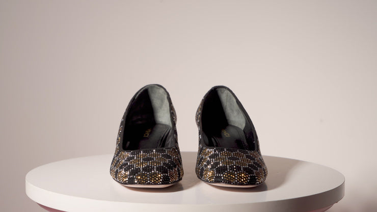 The Doha Gold & Black Glitter Leather Block Pump