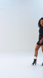 The Lucca Black & White Leather Mid Calf High Heel Boot Limited Edition
