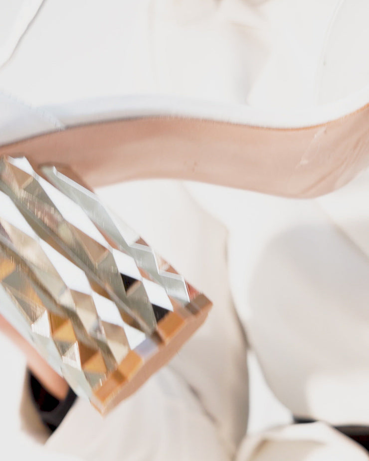 The Avlonya Block Heel White Leather Sandal