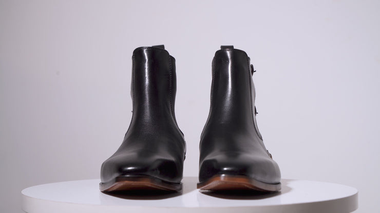 The Royal Hand Craft Black Leather Double-Buckle Chelsea Boot