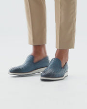 The Ostrava Blue Leather Woven Slip-on Loafer Shoe