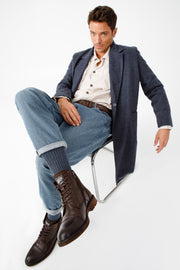 The Zagreb Brown Leather Cap Toe Lace Up Boot with a Zipper