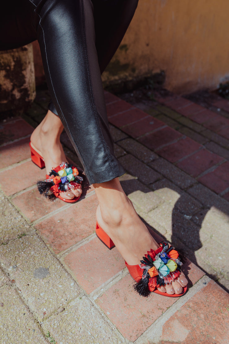 The Vigo Red Leather Block Heel Sandal