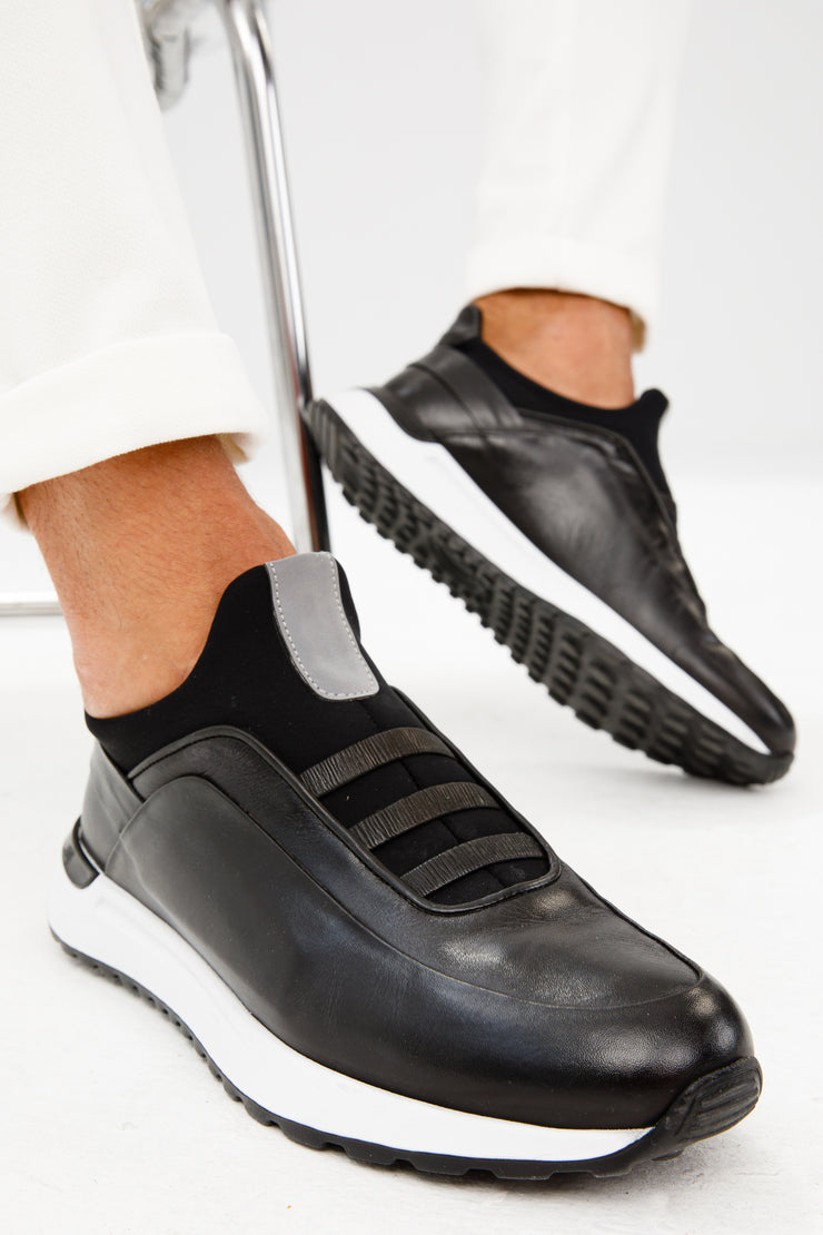 The Sonoma Plain Black Leather Sneaker Leather Shoes