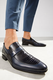 The Kazablanka Navy Leather Bit Loafer Shoe