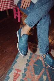 The Ostrava Blue Leather Woven Slip-on Loafer Shoe
