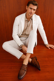 The Turan Brown Woven Double Monk Strap Dress Shoe