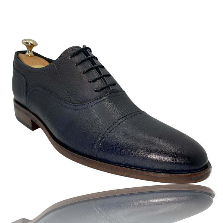 The Largo Dark Blue Leather Cap Toe Oxford Shoe