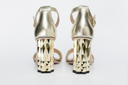 The Avlonya Block Heel Gold Leather Ankle Strap Sandal