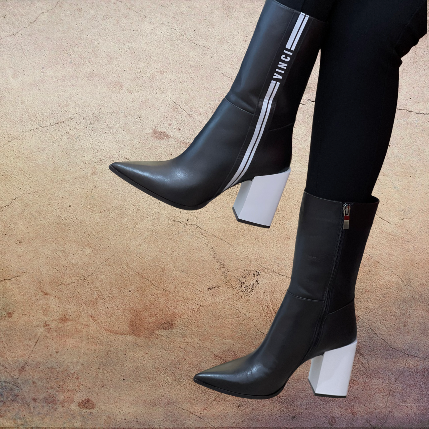 The Loretto Black Leather Block Heel Mid Calf Women Boot