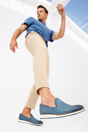 The Ostrava Blue Leather Woven Slip-on Loafer Shoe