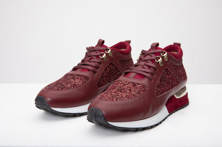 The Sultan Burgundy Glitter Leather Sneaker