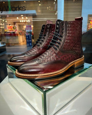 The Loddon Burgundy Leather Wingtip Brogue Handwoven Lace-Up Boot with a Zipper