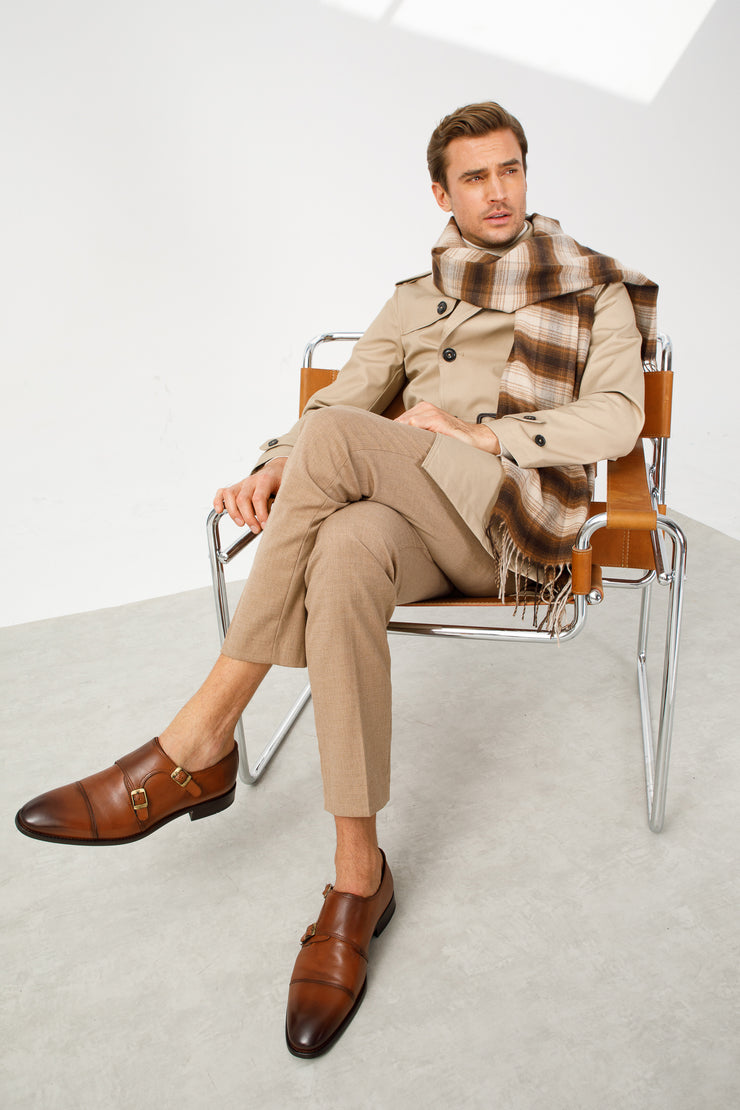 The Essen Brown Cap Toe Double Monk Strap Shoe