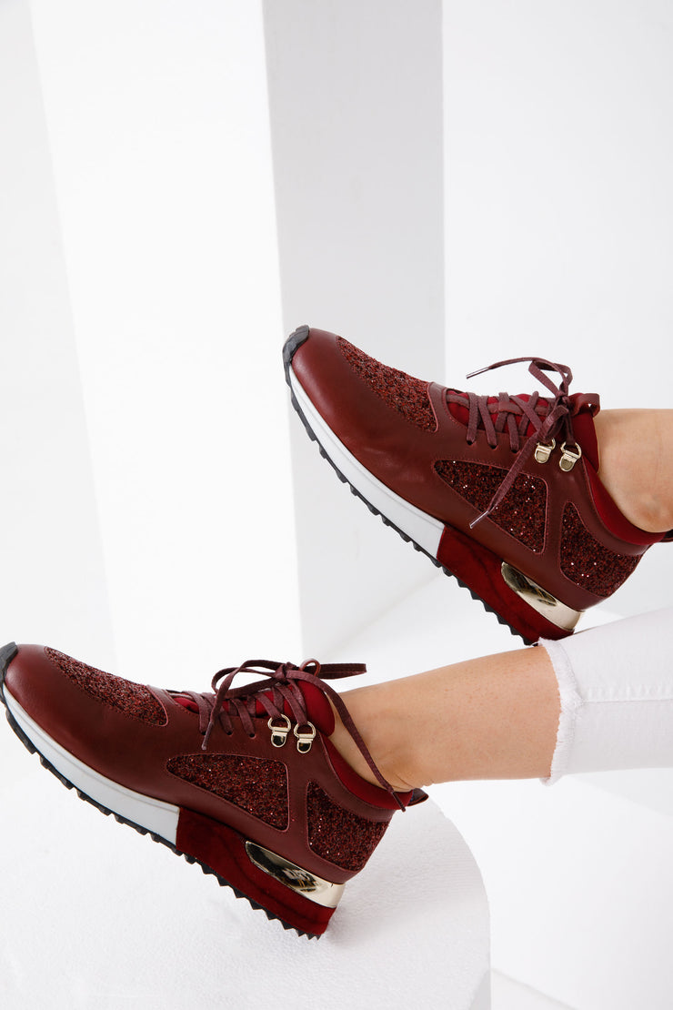 The Sultan Burgundy Glitter Leather Sneaker