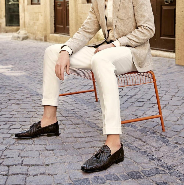 The Meram Black Leather Tassel Slip-On Loafer Shoe