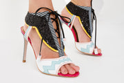 The Santa Amaro White Glitter Leather T-Strap Lace -Up Sandal