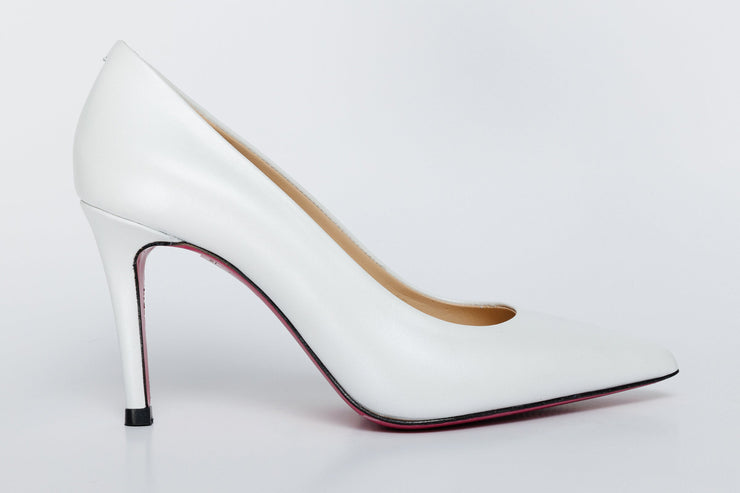 The Ege White Leather Pump Fuchsia Sole